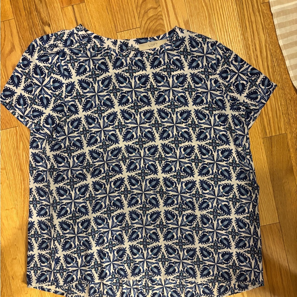 LOFT Navy and White Floral Blouse